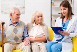 Hospice nurse providing daily care and support to patient and family at home in Austin, Texas