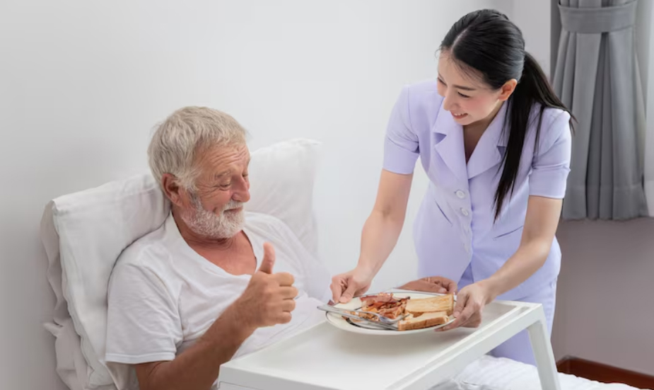 Hospice nurse providing in-home end-of-life care and support to patient and family in Houston, Texas